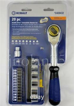 Kobalt 20 Pc Piece Double Drive Extendable Handle 3/8 Ratchet Socket Tool Set