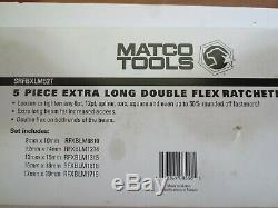 MATCO TOOLS 8mm to 19mm 5 PIECE EXTRA LONG FLEX RATCHETING WRENCH SET - NICE