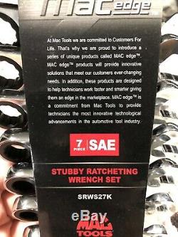 Mac Tools Edge 7pc SAE Stubby Ratcheting 12pt Wrench Set Srws27k