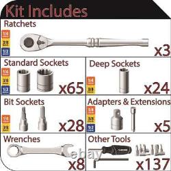 Mechanics Tool Set Kit Socket 270 Piece Case Tools Sae Metric Drive Box Ratchet