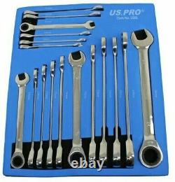 Metric Combination Ratchet Spanner Wrench Set 17pc 8-24mm EVA Tray US PRO 3566
