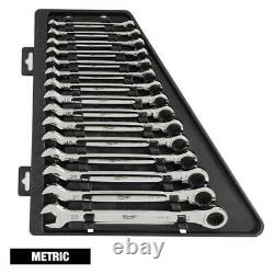 Metric Combination Ratcheting Wrench Mechanics Tool Set Tight Spaces 15 Piece