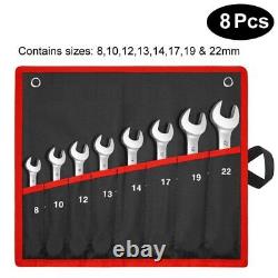Metric Ratcheting Wrench Set End Open Flex-Head Standard Carrying Bag 72-Tooth