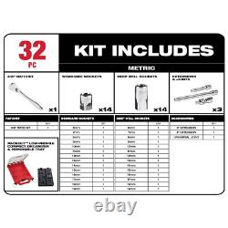 Milwaukee 3/8 in. Drive Metric Ratchet Socket Tool Set with PACKOUT Case 32pcs New