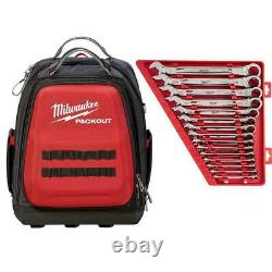 Milwaukee Backpack 15 in PACKOUT with SAE Combination Ratcheting Wrench Set 15-Pcs