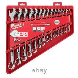 Milwaukee Combination SAE Standard Wrench Mechanics Tool Set 15-Piece Hand Tools