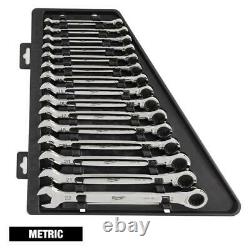 Milwaukee Mechanics Tool Set Metric Combination Ratcheting Wrench (15-Piece)