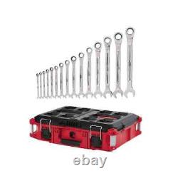 Milwaukee Ratcheting Wrench Set(15-Piece) SAE Combinatio + PACKOUT 22 Tool Box