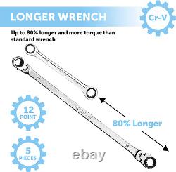 Mountain 5 Piece Metric Double Box Universal Spline Ratcheting Wrench Set RM6