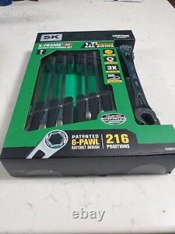 NEW SK Professional Tools SAE 7pc X-Frame Ratcheting Wrench Set & Tool Holder FS
