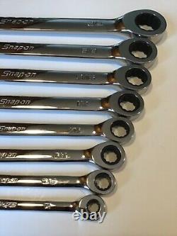 NEW Snap-on 8Pc 12Pt SAE Flank Drive Ratcheting Wrench Set1/4-3/4FREE SHIP