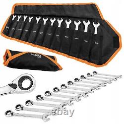 Neo Tools 12-Piece Ratcheting Combination Wrench Set 72 Teeth Cr-V Metric 8-19mm
