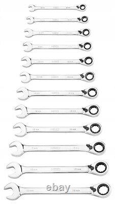 Neo Tools 12-Piece Ratcheting Combination Wrench Set 72 Teeth Cr-V Metric 8-19mm