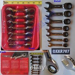 New Snap On 12 Pts Stubby SAE Combination Ratchet Wrench 7 Pcs Set OXKR707
