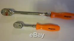 New Snap On 2 Piece 1/4 and 3/8 drive Orange Handle Fine Tooth Ratchet Set, New