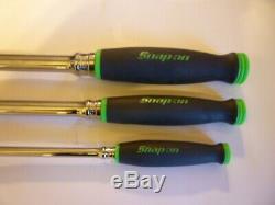 New Snap On 3 piece green flex head X long ratchet set, 1/4, 3/8 and 1/2 inch