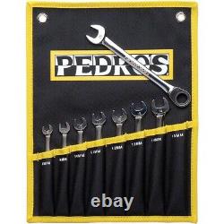 Pedro's Ratcheting Combo Wrench Set 8 Piece Metric Wrench Set With Pouch NEW