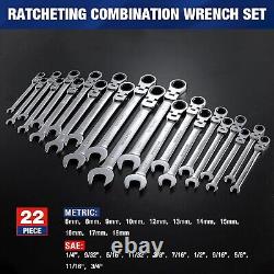 Professional Chrome Vanadium 22-Piece Ratcheting Wrench Set with Organizer Box