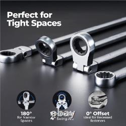 Professional Extra Long Ratcheting Wrench Set, 16PCS Metric with Tray