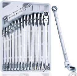 Professional Extra Long Ratcheting Wrench Set, 16PCS Metric with Tray