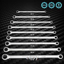 Professional Extra Long Ratcheting Wrench Set, 9 Piece, Chrome Vanadium Steel