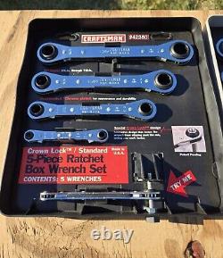 RARE Vtg NOS Craftsman 5pc SAE & METRIC Ratcheting Box Wrench Set Crown Lock USA