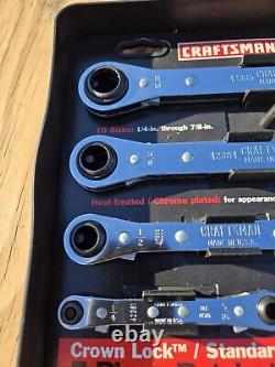 RARE Vtg NOS Craftsman 5pc SAE & METRIC Ratcheting Box Wrench Set Crown Lock USA