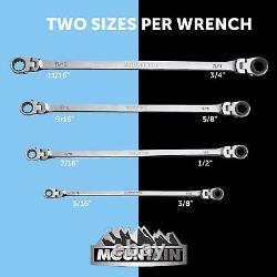 RF7 SAE Reversible Double Raised Box Ratcheting Wrench Set, Universal Spline