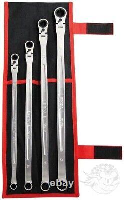 RMA400L TONE 10-17mm Offset Ratchet Ring Wrench Long Flex Head Set of 4 Tools