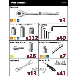 Ratchet Mechanics Tool Set Chest 72-Tooth 244 Piece 1/4 in. 3/8 in. 1/2 in