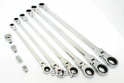 Ratchet Wrench Spanner Set 10pc Extra Long Double Flexible Head US Pro 2218