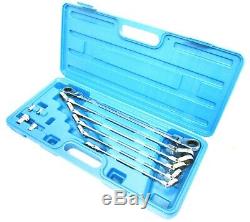 Ratchet Wrench Spanner Set 10pc Extra Long Double Flexible Head US Pro 2218