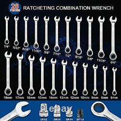 Ratcheting Combination Wrench Set, 26-piece SAE Metric Ratchet SAE&Metric