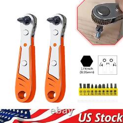 Ratcheting Right Angle Screwdriver Hex Drive 90 Degree Offset + 10pc Bits Set