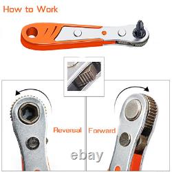 Ratcheting Right Angle Screwdriver Hex Drive 90 Degree Offset + 10pc Bits Set