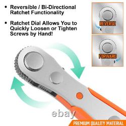 Ratcheting Right Angle Screwdriver Hex Drive 90 Degree Offset + 10pc Bits Set