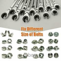 Ratcheting Tubing Wrench Set Metric Flex Head 72-Tooth Hand Car Repair Tools