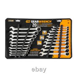 Ratcheting Wrench SAE Metric Combination Heavy Duty Chrome Finish 20 Piece Set