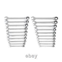 Ratcheting Wrench SAE Metric Combination Heavy Duty Chrome Finish 20 Piece Set