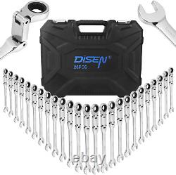 Ratcheting Wrench Set 25Pcs, Long Flex-Head Ratchet Wrenches Set Double Jointed