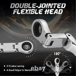 Ratcheting Wrench Set 25Pcs, Long Flex-Head Ratchet Wrenches Set Double Jointed