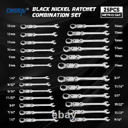 Ratcheting Wrench Set 25Pcs, Long Flex-Head Ratchet Wrenches Set Double Jointed