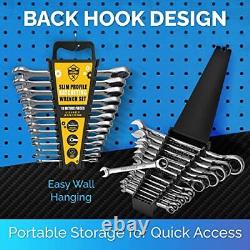 Ratcheting Wrench Set 26 Pieces INCH/MM slim profile with Rack Organizer Wr
