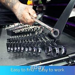 Ratcheting Wrench Set 26 Pieces INCH/MM slim profile with Rack Organizer Wr