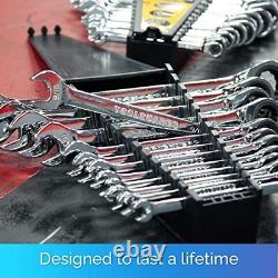 Ratcheting Wrench Set 26 Pieces INCH/MM slim profile with Rack Organizer Wr