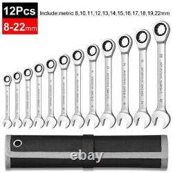 Ratcheting Wrench Set 72 Tooth Metric Standard Combination CR-V Steel Spanners