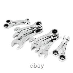 Ratcheting Wrench Set Chrome Alloy Steel Standard Stubby Box End Metric SAE Tool
