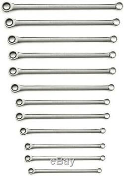 Ratcheting Wrench Set Extra Long Pattern Metric Chrome Finish Reliable 12-Piece