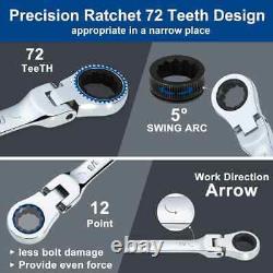 Ratcheting Wrench Set Flex Head 12pce Combination Wrench Chrome Vanadium Steel