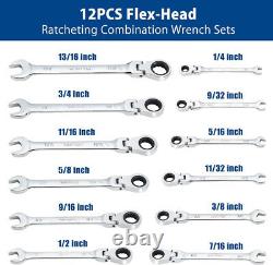 Ratcheting Wrench Set Flex Head 12pce Combination Wrench Chrome Vanadium Steel
